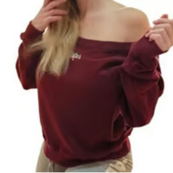 Hollister Sweaters - Hollister Co. Women's Off the Shoulders Sweatshirt Flower Embroidered front XL
